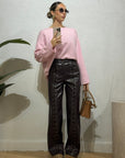Pantalone ecopelle Stringhe