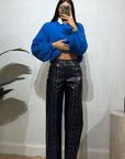 Pantalone ecopelle Stringhe