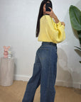 Jeans straight con laccio in vita