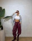 pantalone balloon ecopelle