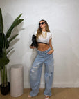Jeans Zara wide strappi