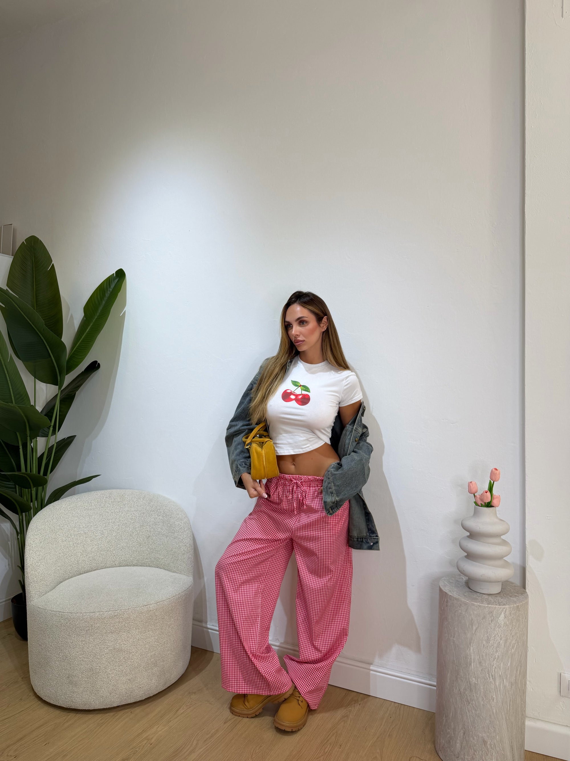 Pantalone wide quadretti