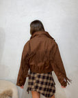 Bomber camoscio frangia